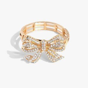 Paparazzi Its All A-BOW-t Me - Gold White Rhinestone Bow Stretchy Bracelet
